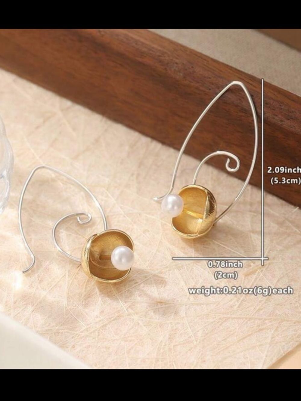 Mixed Metal Leaf & Pearl Drop Earrings in Gold and Silver R 553 - Picture 4 of 5